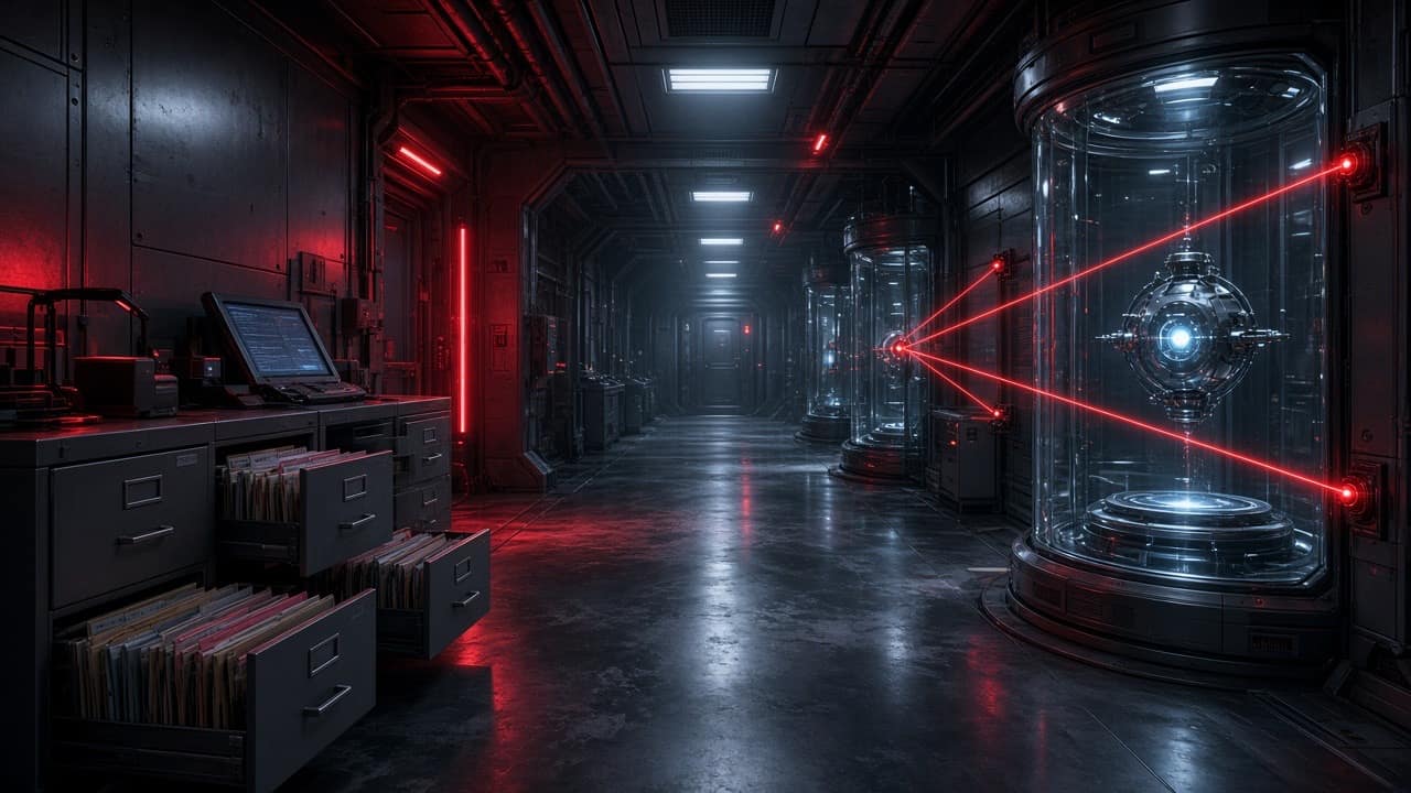 Secret underground lab with containment chambers and lasers